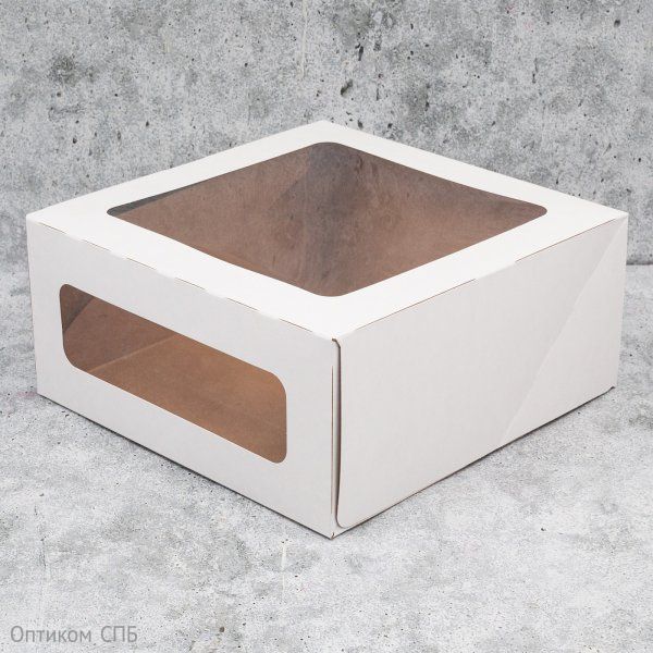 Коробка Оригамо для торта, 220х220х100 мм, белая, 40 штук