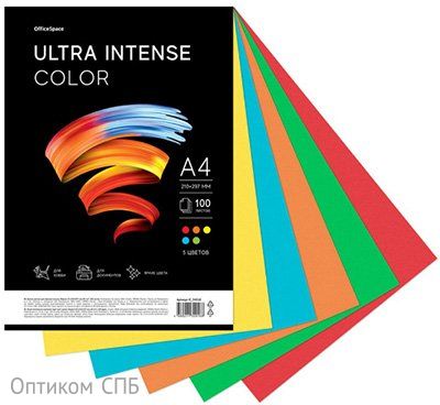 Бумага цветная Ultra Intense Color, A4, 80 г/кв.м, 5 цветов, 100 листов
