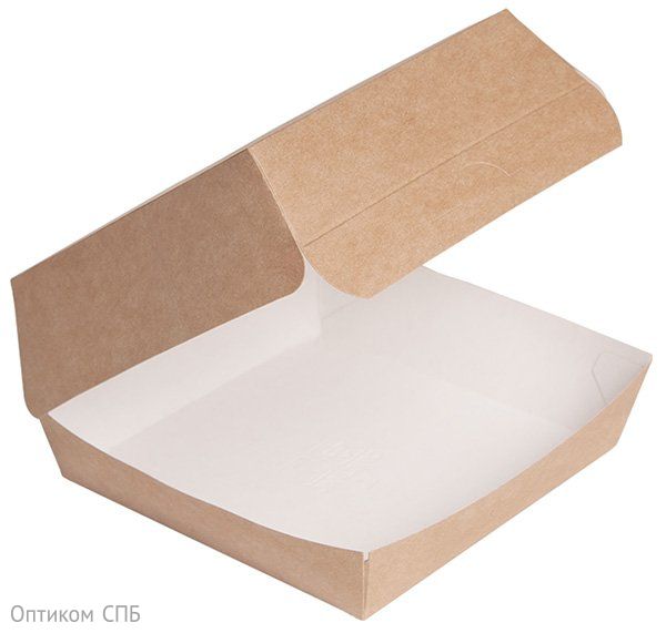 Коробка для гамбургера Оригамо крафт, 110х110х60 мм, в коробке 300 штук - фото №1