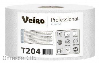 Туалетная бумага Veiro Professional Comfort T204, 2-слойная, белая, 170 метров, 12 рулонов в упаковке