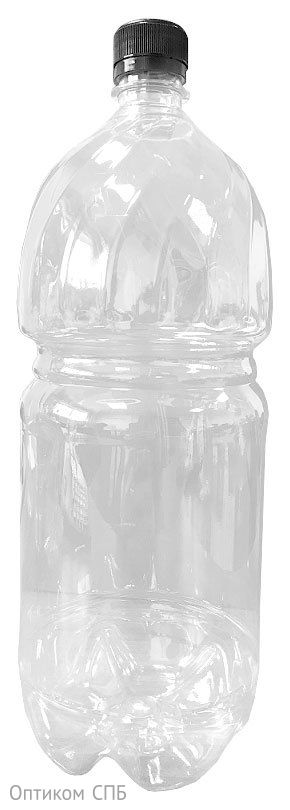 Бутылка с крышкой 2000 мл, узкое горло 28 мм, прозрачная, 45 штук