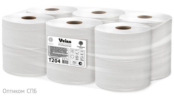 Туалетная бумага Veiro Professional Comfort T204, 2-слойная, белая, 170 метров, 12 рулонов в упаковке