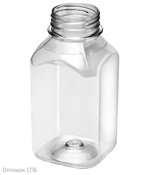 Бутылка ПЭТ квадратная без крышки, 300 мл, широкое горло 38 мм, прозрачная, 100 штук в полиэтилене