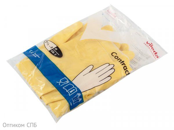 Перчатки резиновые Vileda Контракт, размер M, желтые, 10 пар в упаковке - фото №1