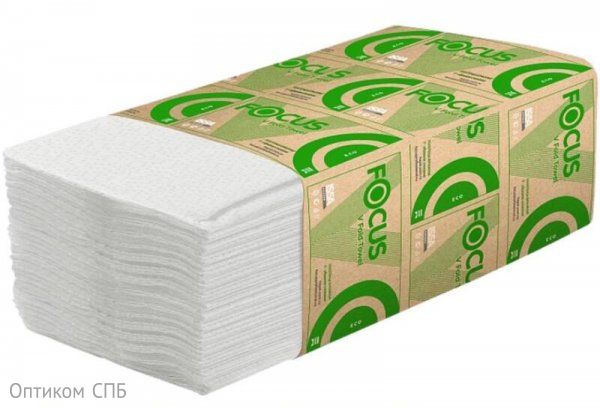 Полотенца бумажные Focus Eco, 23х20,5 см, V-сложения, 1-слойные, 250 листов, белые