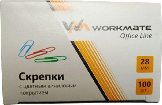 Скрепки канцелярские Workmate 28 мм, овальные, цветные с виниловым покрытием, 100 штук