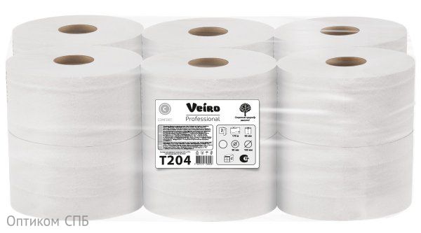 Туалетная бумага Veiro Professional Comfort T204, 2-слойная, белая, 170 метров, 12 рулонов в упаковке