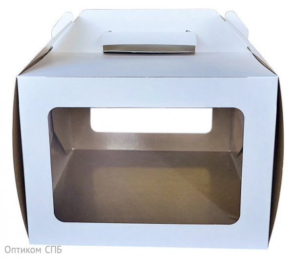 Короб для тортов Оригамо с окном и ручкой, 220х220х160 мм, белый, 50 штук