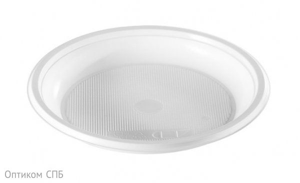 Тарелка пластиковая, диаметр 165 мм, белая, 100 штук