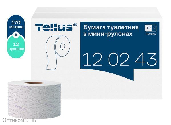 Туалетная бумага Торк-Tellus Премиум, Т2, 2-слойная, белая, 170 метров, 12 рулонов в упаковке