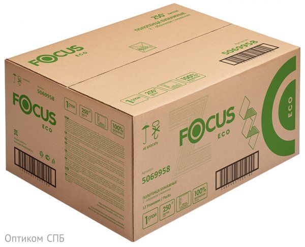 Полотенца бумажные листовые Focus Eco, 1-слойные, 250 листов в упаковке