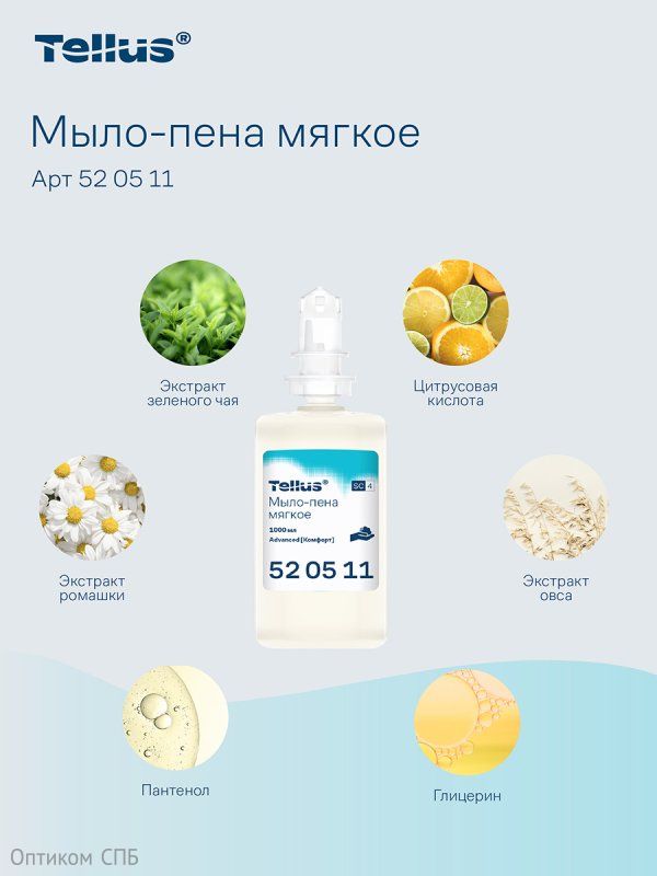 Мыло-пена мягкое картриджное Торк-Tellus Комфорт, 1 литр, система S4, 6 штук в коробке 