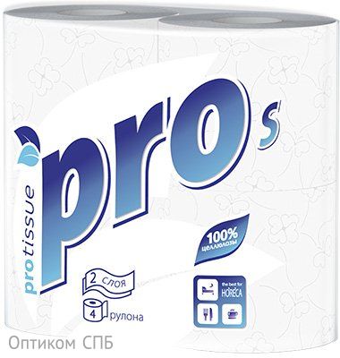 Туалетная бумага PROtissue S Premium, 2-слойная, белая, 4 рулона в упаковке 