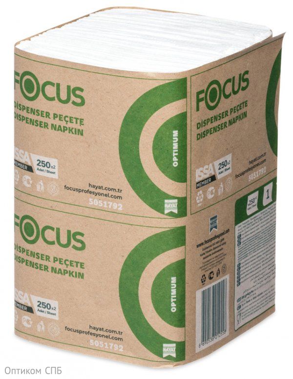 Салфетки бумажные Focus Optimum для настольных диспенсеров 24х18 см, 1-слойные, белые, 250 листов, 18 пачек в коробке