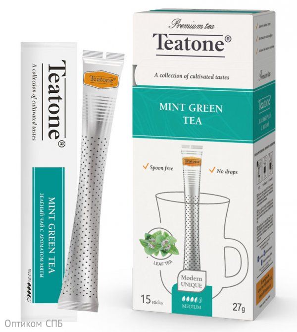 Чай зеленый с мятой Teatone, 15 штук по 1,8 грамм - фото №1