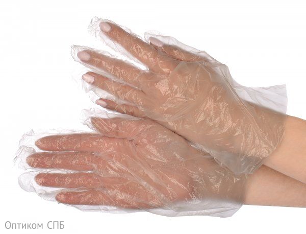 Одноразовые перчатки PE Optiline, размер L, 100 штук - фото №1