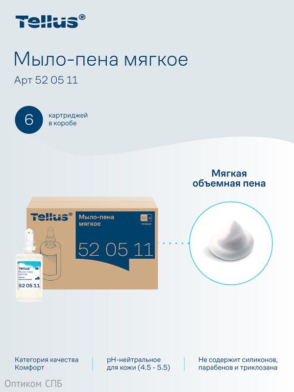 Мыло-пена мягкое картриджное Торк-Tellus Комфорт, 1 литр, система S4, 6 штук в коробке 