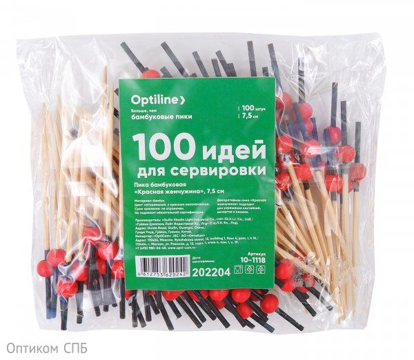 Пики для канапе Optiline Красная Жемчужина, бамбуковые, 7 см, 100 штук в упаковке, в коробке 30 упаковок