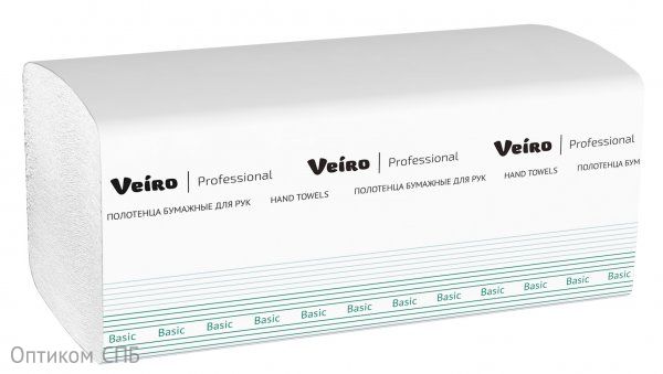 Полотенца бумажные листовые Veiro Professional Basic KV104, 1-слойные, V-сложения, 250 листов в упаковке, белые, 20 пачек в коробке