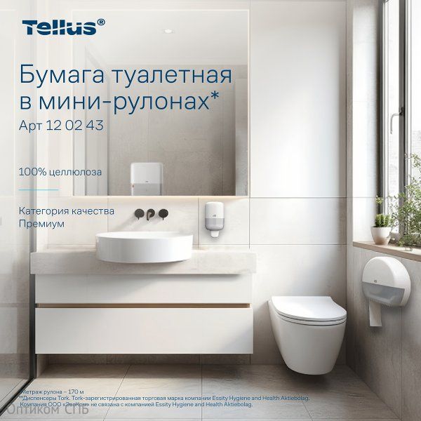 Туалетная бумага Торк-Tellus Премиум, Т2, 2-слойная, белая, 170 метров, 12 рулонов в упаковке