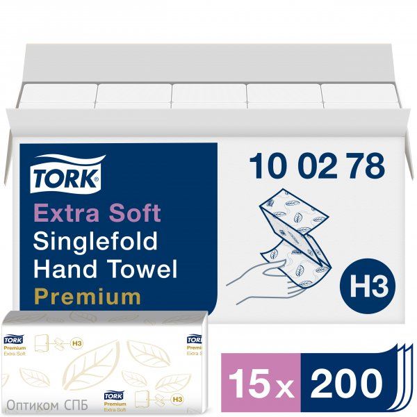Полотенца бумажные листовые Tork Premium ультрамягкие 2-слойные ZZ-сложения 200 листов в упаковке - фото №1