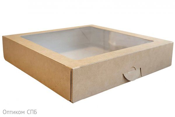 Упаковка с прозрачным окном CLICK Оригамо, 200х200х55 мм, на 2000 мл, быстросборная, 150 штук