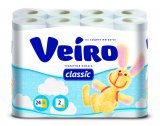 Туалетная бумага Veiro Classic, 2-слойная, белая, 140 листов в рулоне (24 рулона в упаковке)