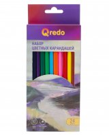 Карандаши цветные Qredo Mountain River, 24 цвета, деревянные, трехгранные