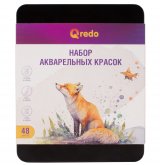 Акварель сухая QREDO, 48 цветов, в наборе: 2 кисти, 2 губки, карандаш HB, точилка, металлическая коробка