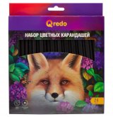 Карандаши цветные Qredo Fox, 24 цвета, пластиковые, трехгранные
