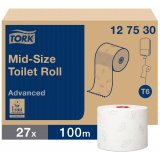 Туалетная бумага Tork Mid-size Advanced T6, 2-слойная, белая, 100 метров, 27 рулонов в коробке