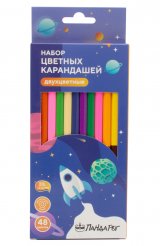 Карандаши цветные ПандаРог Космос, 24 штуки, 48 цветов, деревянные, шестигранные, двухсторонние