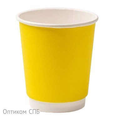 Стакан бумажный 250 мл, 2-слойный, диаметр 80 мм, жёлтый, 20 штук