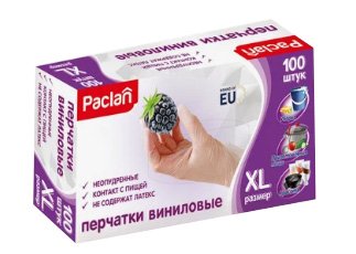 Перчатки виниловые Paclan неопудренные, размер XL, прозрачные, 100 штук