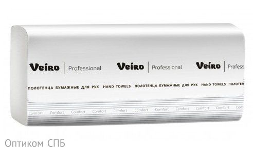 Полотенца бумажные Veiro Professional Lite, 22,5х20,5 cм, Z-сложения, 1-слойные, 250 листов, переработанное сырье