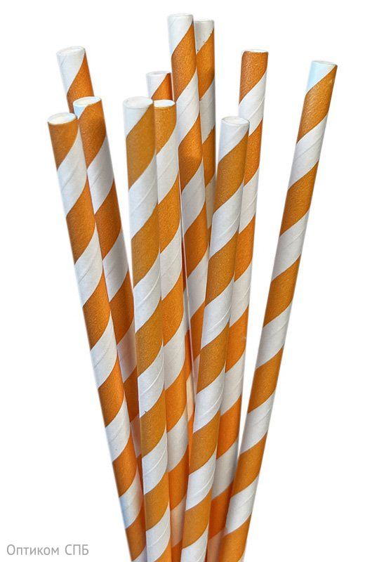 Трубочка бумажная без изгиба, диаметр 6 мм, 200 мм, оранжево-белая, 180 штук
