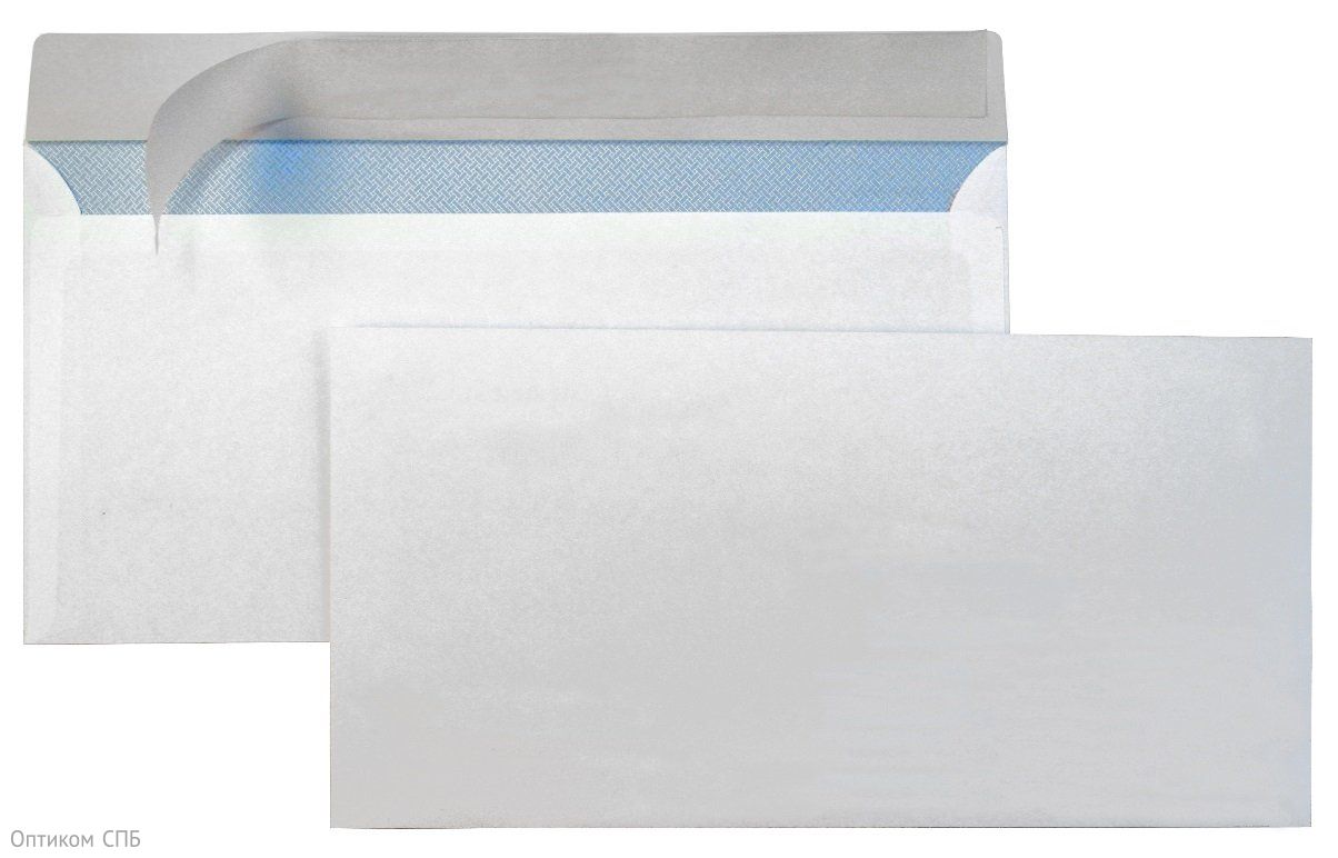 Конверт формата Е65 имеет размер 110х220,  белого цвета, выполнен из офсета 80 г/м2, без окна, с запечаткой. Тип заклеивания – отрывная лента. Предназначен для почтовых отправлений.