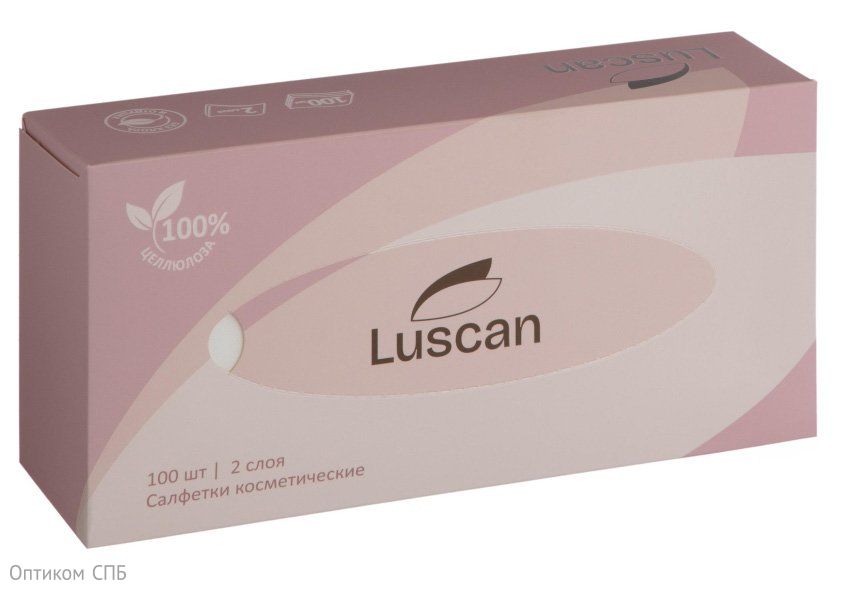 Салфетки косметические Luscan 2-слойные, белые, 100 штук