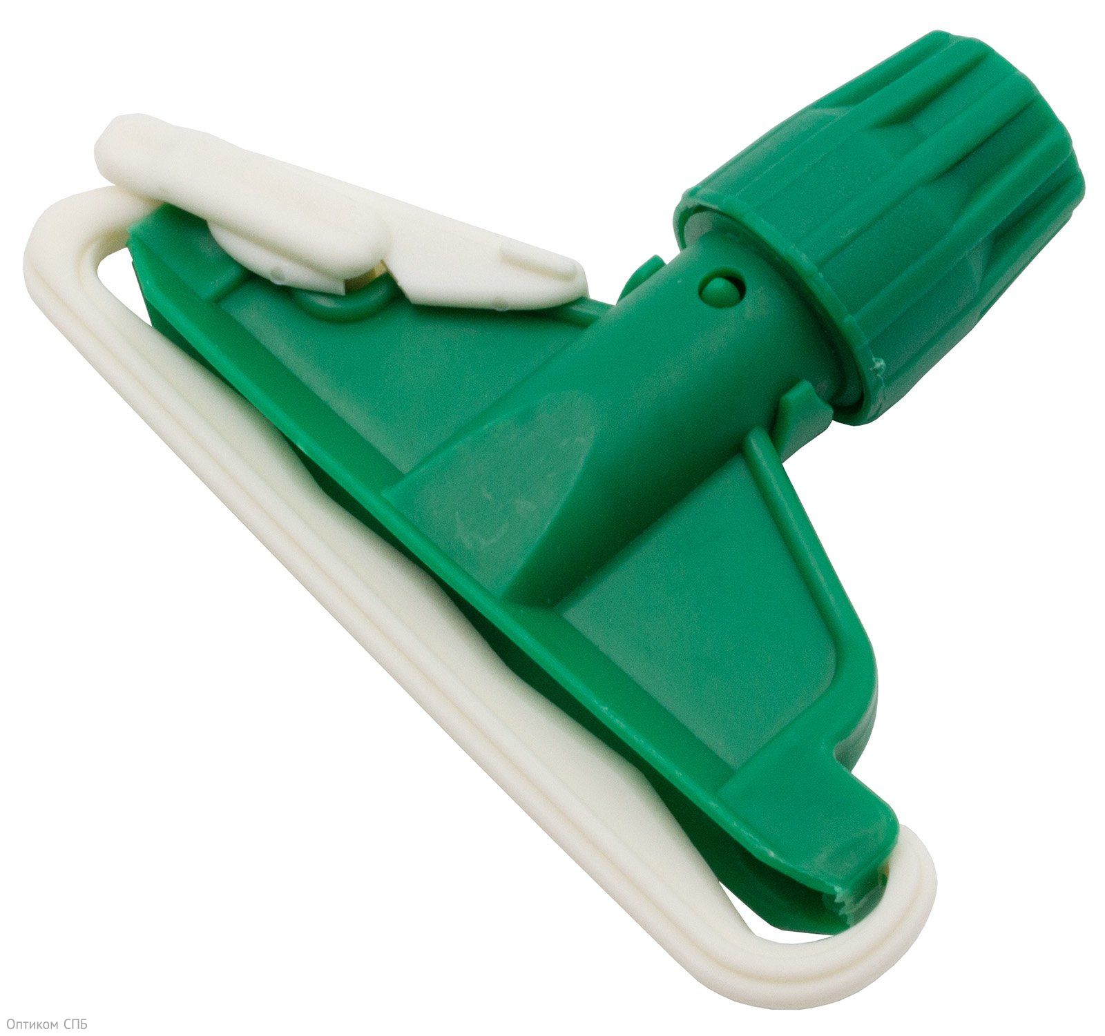Зажим для мопа кентукки Optiline применяется для фиксации мопа кентукки. Выполнен из противоударного пластика зеленого цвета, устойчив к агрессивным моющим средствам. Предназначен для проведения влажной уборки внутренних помещений. Подходит для рукояток с фиксаторным креплением. Поставляется в индивидуальном прозрачном пакете.