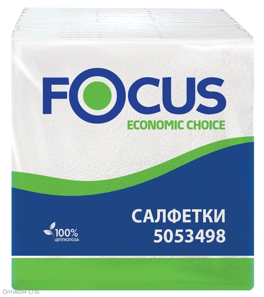 Салфетки бумажные Focus Eco, 24х24 см, 1-слойные, белые, 100 листов в упаковке, в коробке 24 упаковки - фото №1