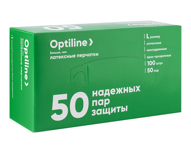 Перчатки латексные Optiline неопудренные, размер L, 100 штук в упаковке, 10 упаковок в коробке