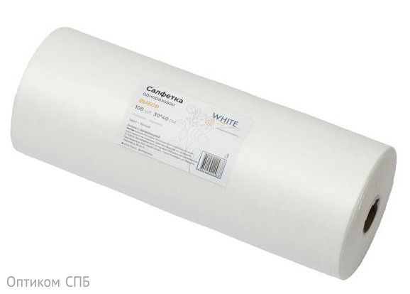 Салфетка из нетканого материала White line в рулоне с перфорацией, 40x30 см, белая, 100 штук в рулоне
