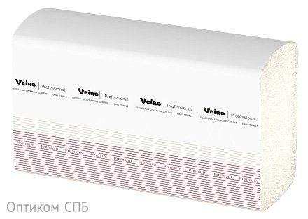 Полотенца бумажные Veiro Premium 24х21,6 см, Z-сложение, 2-слойные, растворимые в воде, белые, 200 листов