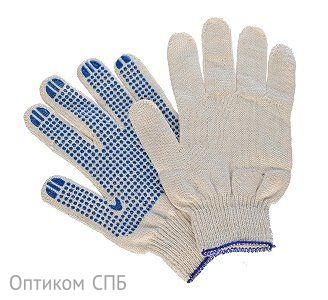Перчатки хлопчатобумажные с ПВХ напылением, 5 нитей, 10 класс, 10 пар в упаковке