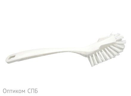 Щетка для посуды FBK выполнена из пластика. Прекрасно справляется с стойкими загрязнениями. Полужесткая щетина позволяет бережно отчищать любые поверхности, не деформируется. Может использоваться при высоких температурах. Щетина направлена в разные стороны для мытья труднодоступных мест. Эргономичная форма ручки обеспечивает удобный захват и комфортную работу при длительном использовании. Ручка оснащена отверстием для настенного хранения. Цвет белый. Соответствует требования ХАССП.