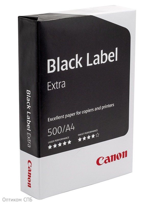 Бумага офисная Canon Black Label Extra (Кэнон блэк лэбэл экстра) - офисная бумага повышенного качества для бесперебойной лазерной, офсетной и струйной печати. Высокая степень непрозрачности и одинаковое качество поверхности обеих сторон обеспечивают высокое качество двусторонней печати. Обладает оптимальными свойствами для печати на высокоскоростном оборудование со скоростью более 30 страниц в минуту. При использовании на оборудование Canon достигается экономия тонера. Проходит дополнительный контроль качества в компании Canon.