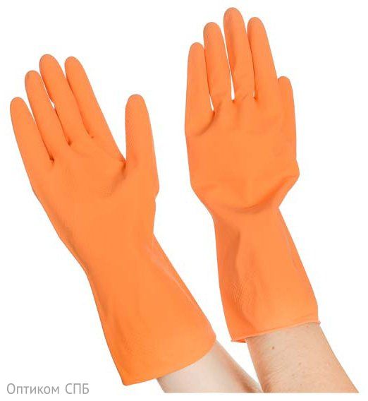 Перчатки резиновые хозяйственные Optiline с хлопковым напылением, манжет с валиком. Предназначены для бытового использования во время уборки, стирки, мытья автомобиля, садовых работ. Размер XL. Цвет оранжевый.