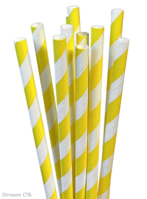 Трубочка бумажная без изгиба, диаметр 6 мм, 200 мм, жёлто-белая, 180 штук