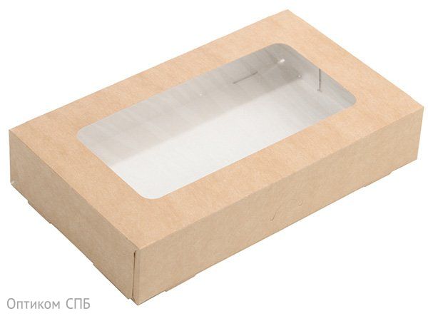 Упаковка с прозрачным окном изготовлена из натуральных материалов. Крышка оснащена прозрачным окном, позволяет обеспечить обзор содержимого не вскрывая упаковку. Обладает влаго- и жиронепроницаемостью, дополнительно обеспечивая высокую сохранность продукта. Внутренняя ламинация предохраняет упаковку от размокания. Быстросборная. Поставляется в сложенном виде. Размер 200х120х40 мм. Объем 1000 мл. В коробке 300 штук.