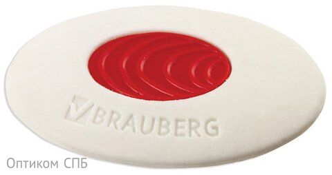 Ластик Brauberg Oval PRO, 40х26х8 мм, овальный, красный пластиковый держатель, 36 штук